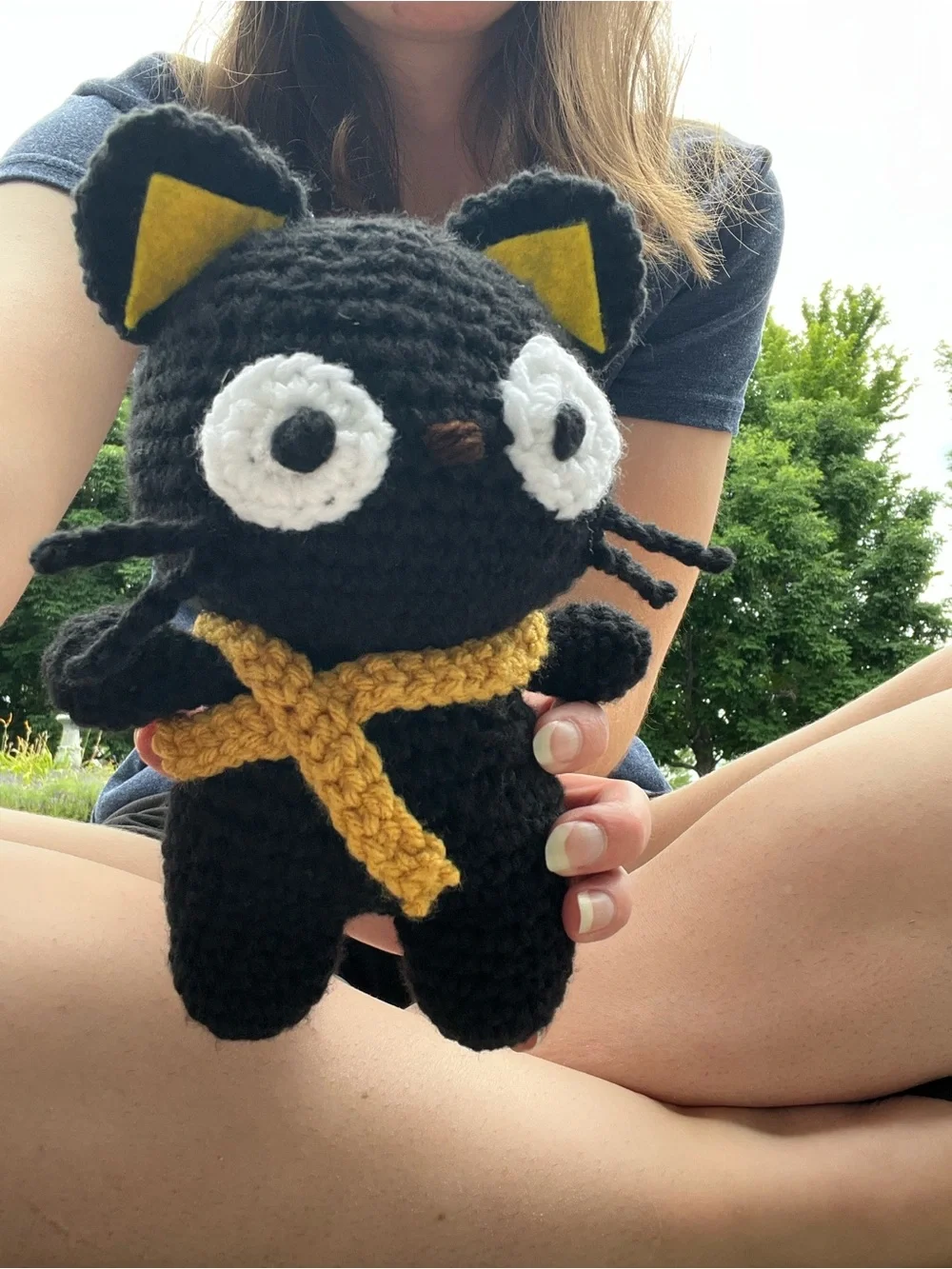 Hand Crocheted Felix the Stylish Black Cat Stuffed Animal Plushie!